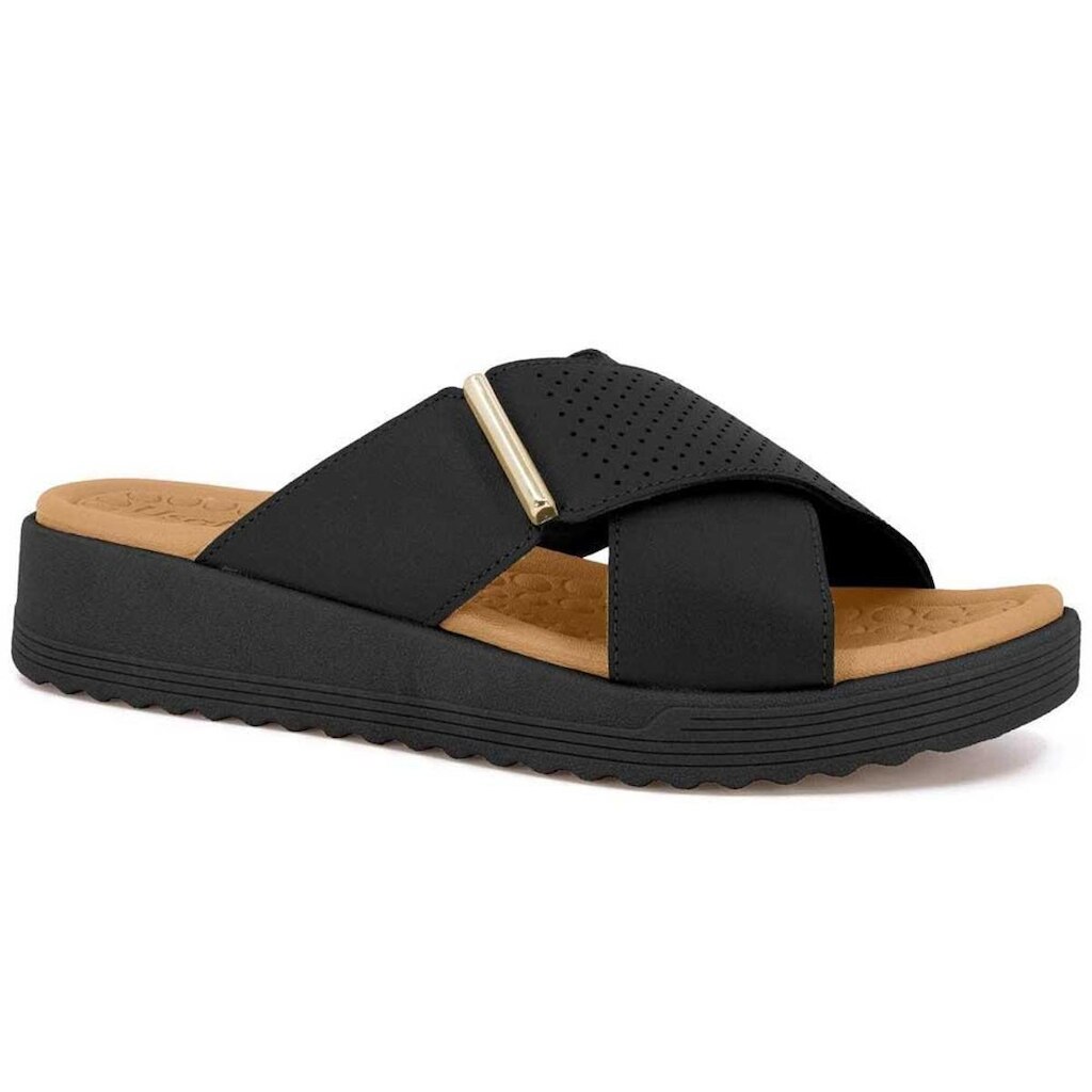 Tamanco Feminino Anabela Couro Preto Usaflex MA10003