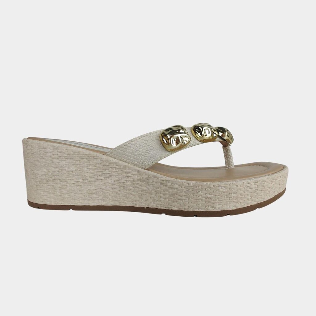 Tamanco Feminino Arenys Chinelo Anabela Detalhes Metalizados