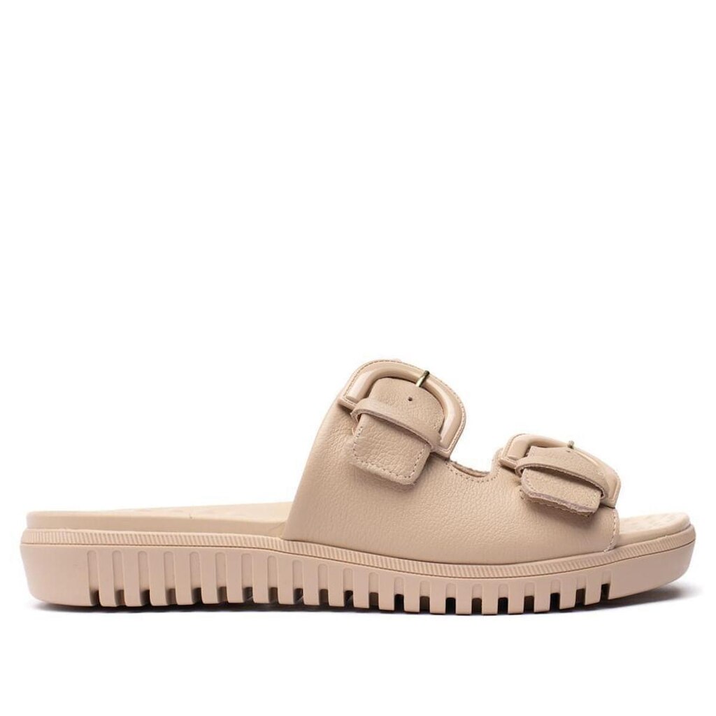 Tamanco Feminino Comfortflex com Fivelas Bege