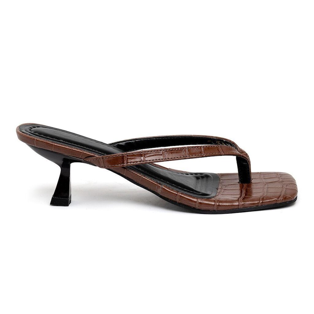 Tamanco Feminino Flip-flop Leruchel Quadrado Salto Baixo Caramelo