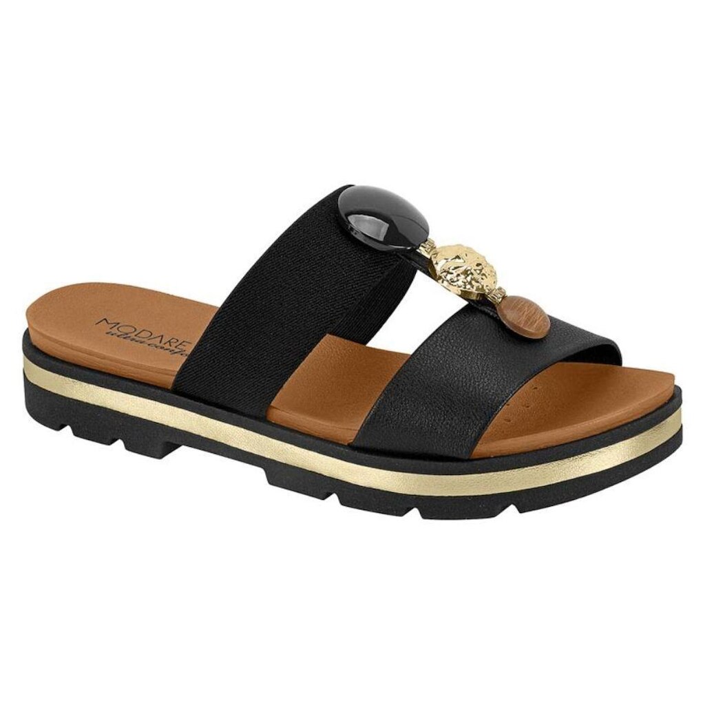 Tamanco Feminino Pedrarias Preto Ouro Claro Modare 7132.138