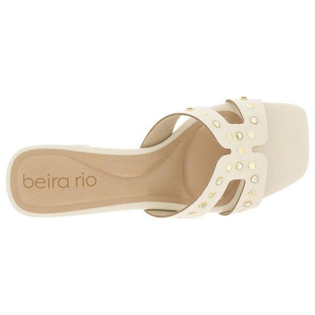 Tamanco Feminino Pedrarias Salto Bloco Branco Off Ouro Claro Beira Rio 8586.106