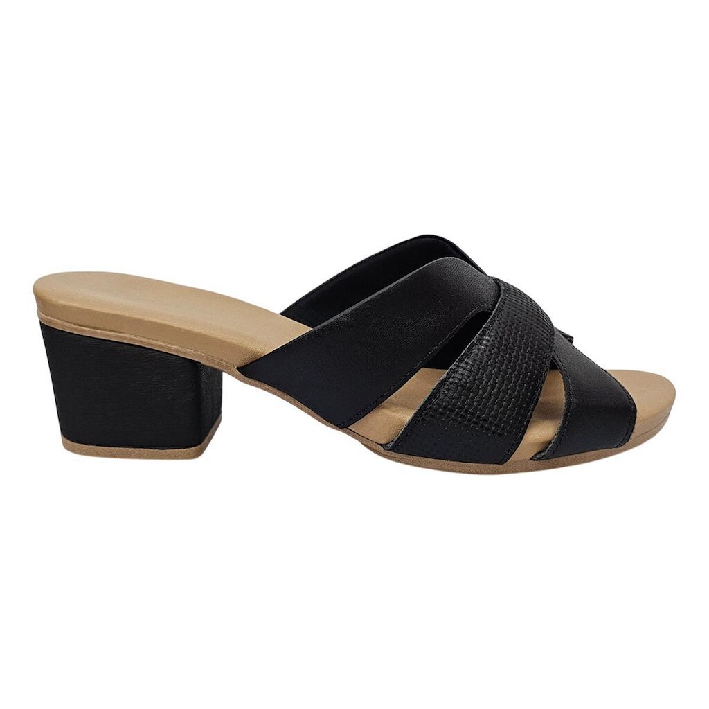 Tamanco Feminino Usaflex AE3226 Salto Bloco Médio Couro Liso Conforto Estilo Casual