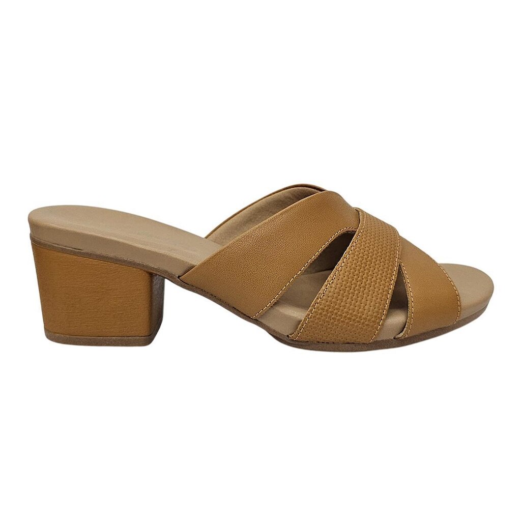 Tamanco Feminino Usaflex AE3226 Salto Bloco Médio Couro Liso Conforto Estilo Casual