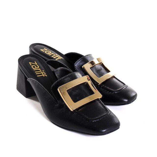Tamanco Feminino Zariff em Couro Preto