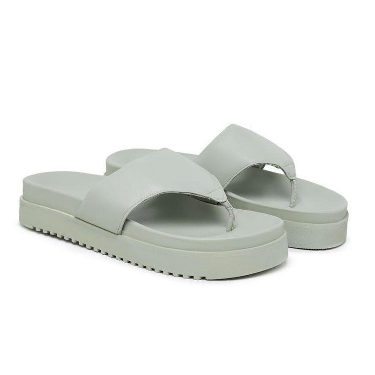 Tamanco Flatform Dedo Tiras Grossa Feminino - Verde Menor preço em Tamanco Flatform Dedo Tiras Grossa Feminino - Verde