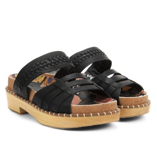 Tamanco Flatform Farm Anatômico Trançado Artesanal Feminino - Preto