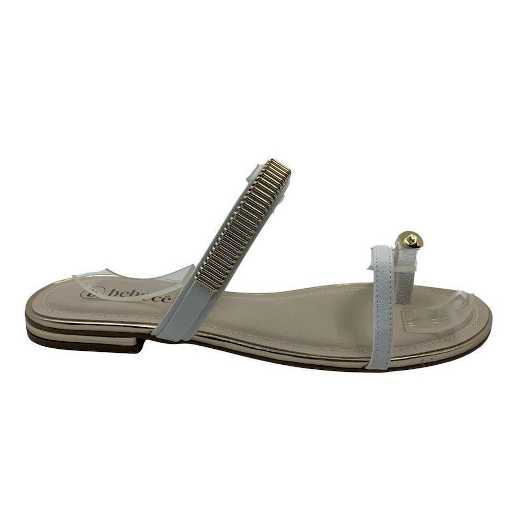 Tamanco Rasteira Bebecê Branco com Dourado 1028579 - Branco 40