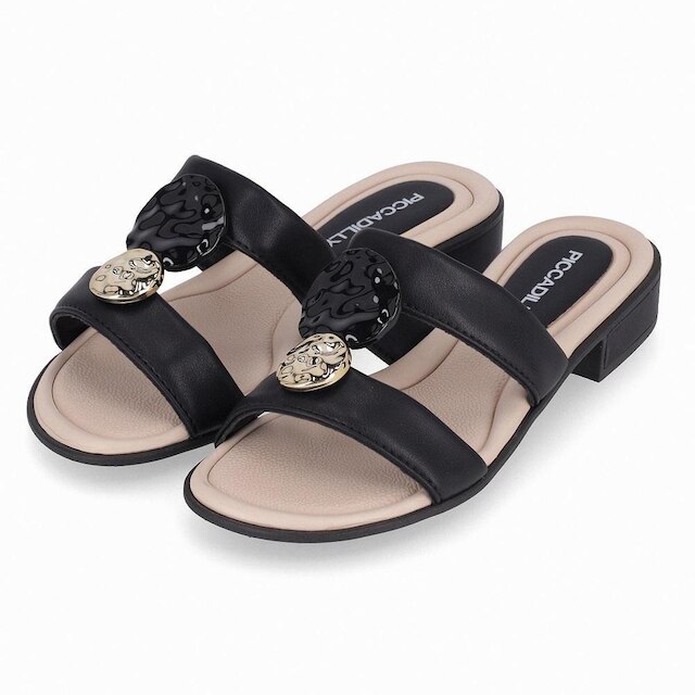 Tamanco Salto Baixo Widefit Piccadilly 590067 Feminino - Preto