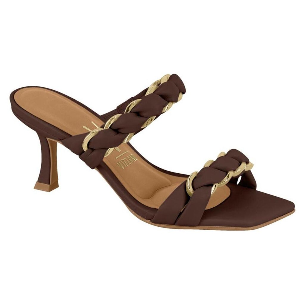 Tamanco Salto Taça Casual Feminino Vizzano 6536.124 Marrom e Dourado