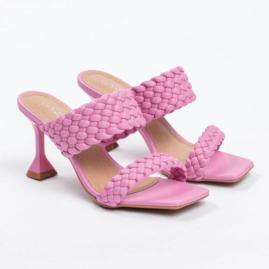 Tamanco Salto Taça Médio Tiras Trançadas Casual Not-Me Feminino - Rosa