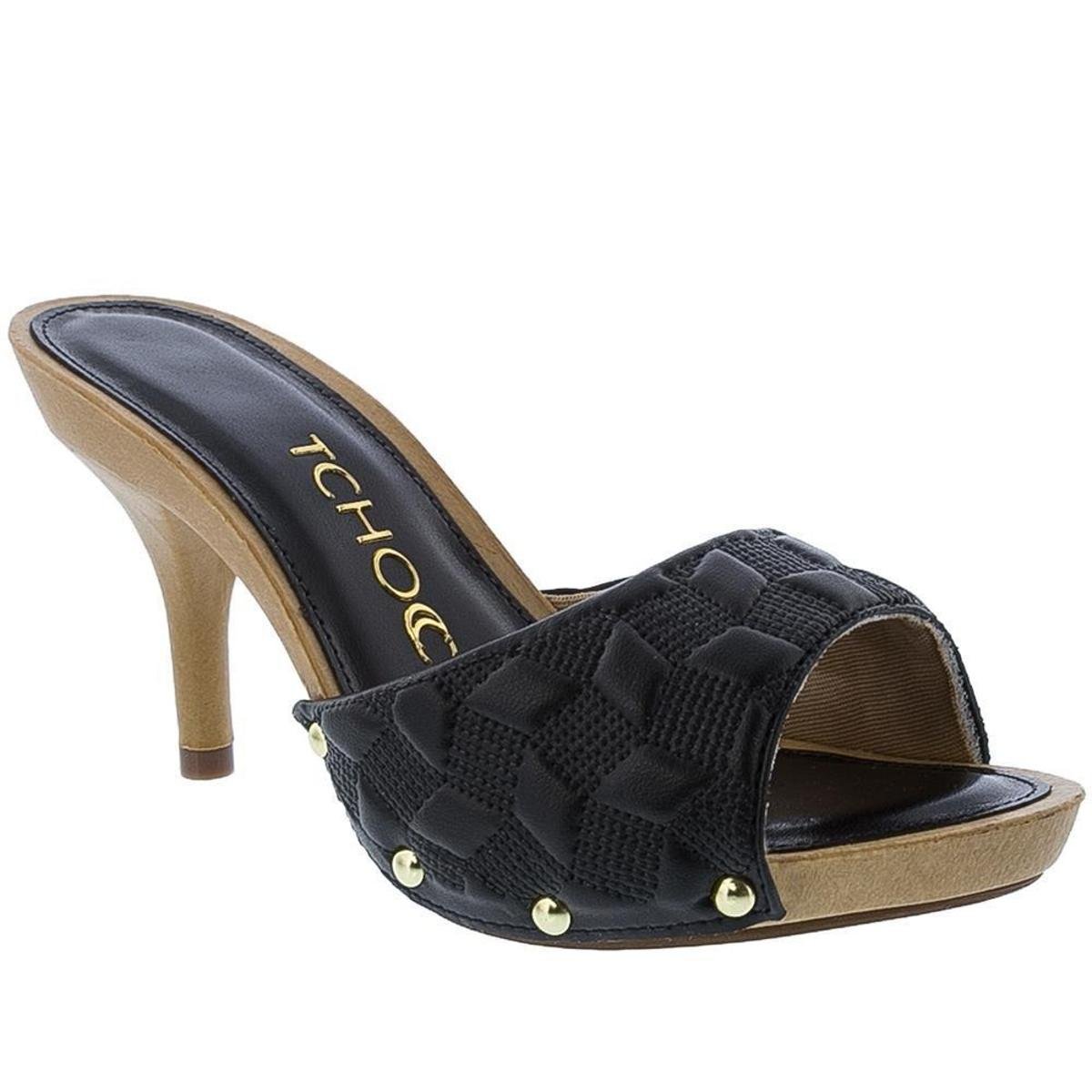 Tamanco Tchocco Salto Fino com Rebites Feminino - Preto | Zattini