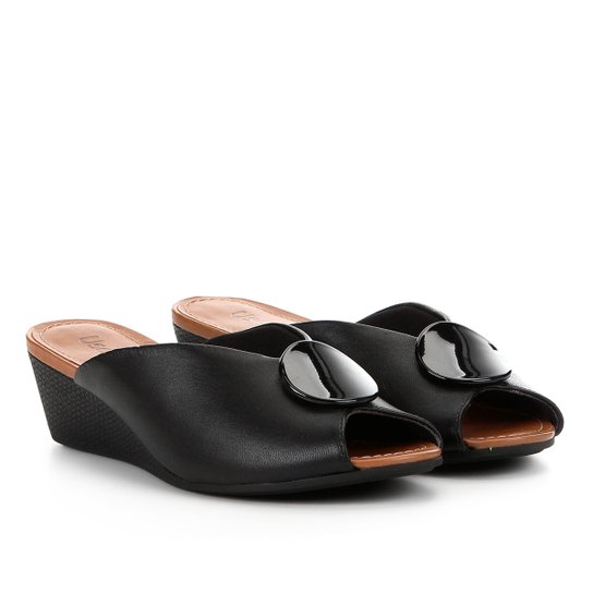 Tamanco Usaflex Anabela Baixo Feminino - Preto