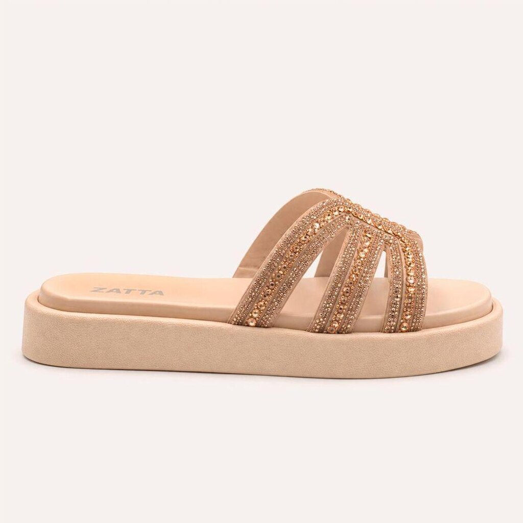 Tamanco Zatta Flatform Pedraria Francine Amendoa Nude 35