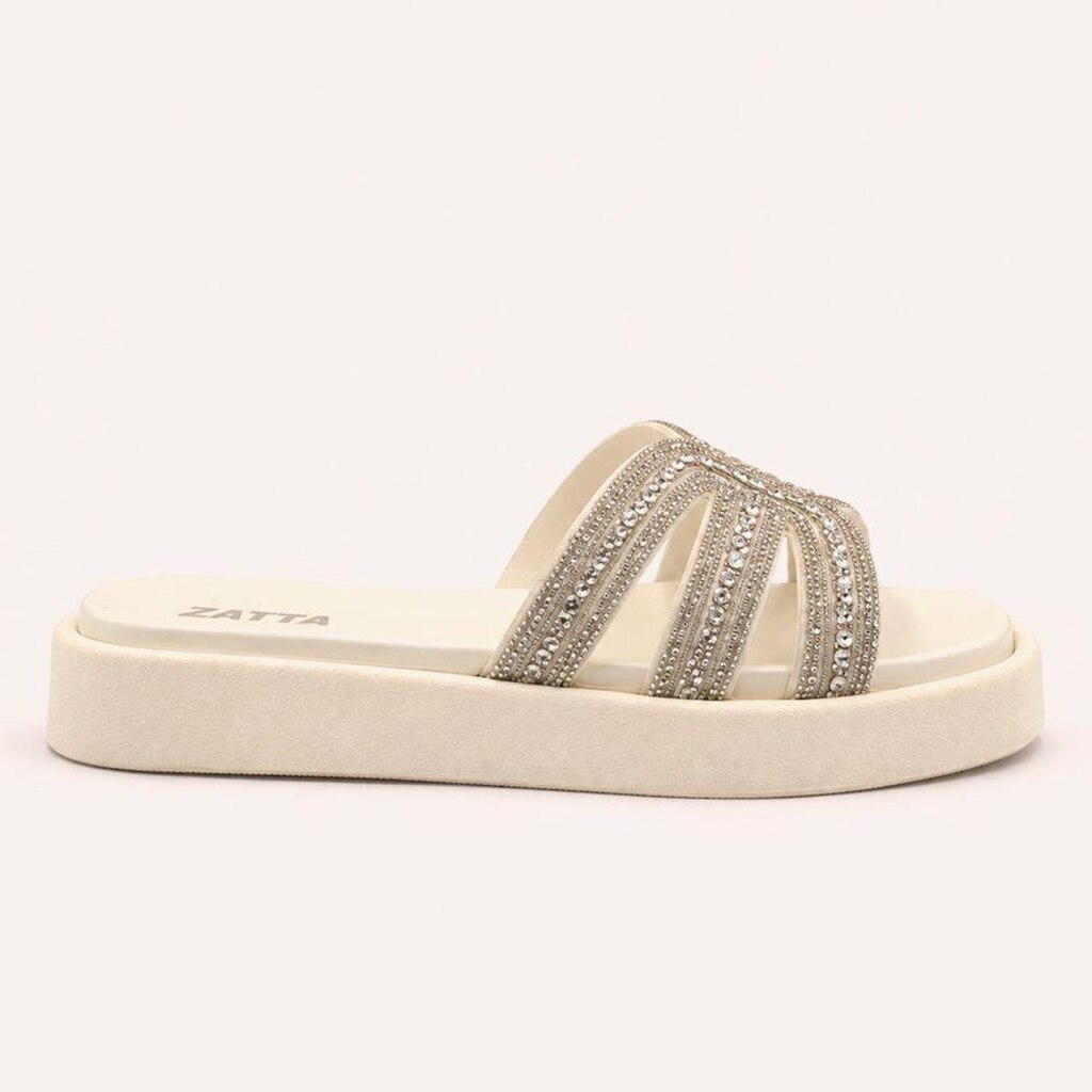 Tamanco Zatta Flatform Pedraria Francine Off White Branco 37