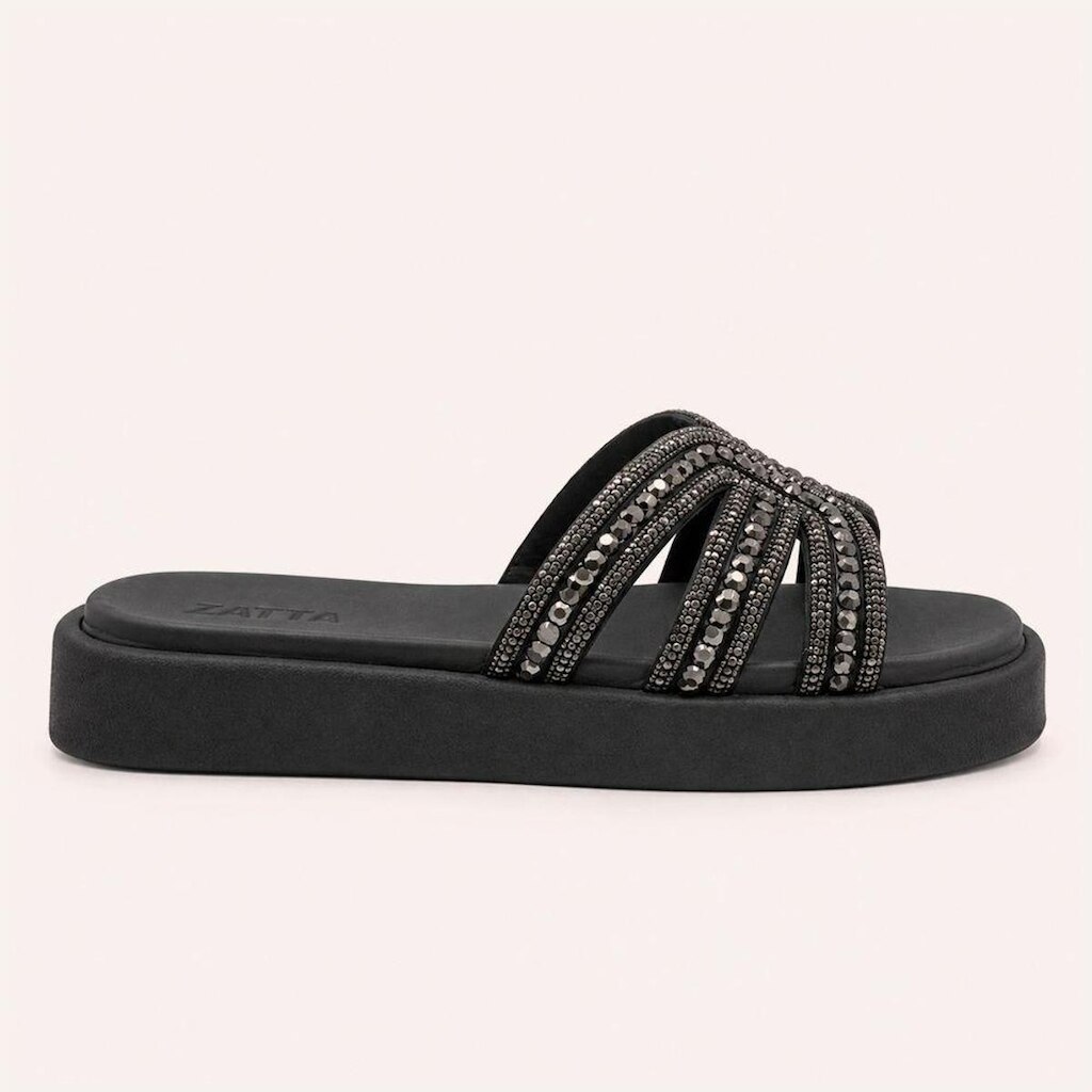 Tamanco Zatta Flatform Pedraria Francine Preto Preto 35