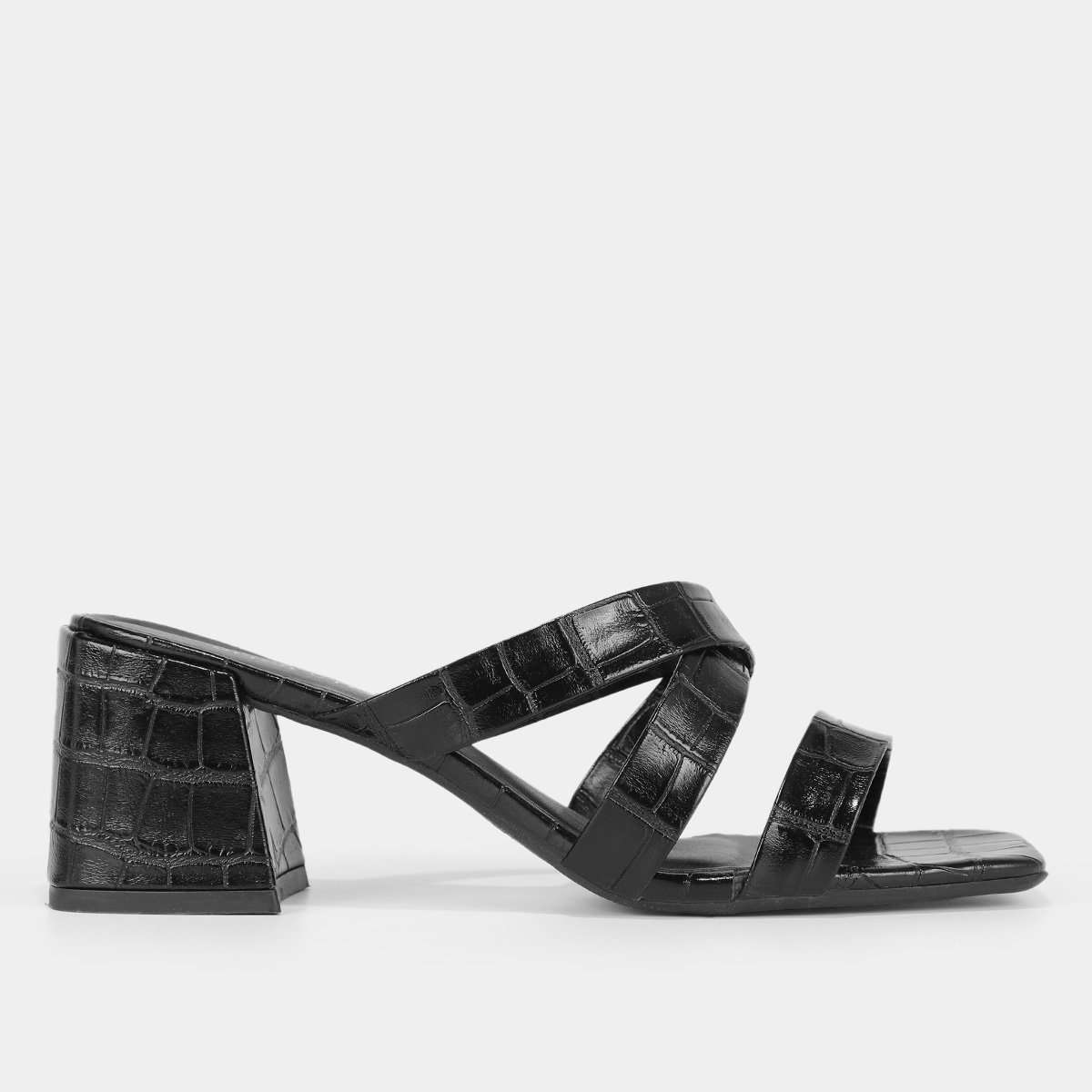 Tamancos Shoestock Tiras Salto Bloco Médio - Preto Menor preço em Tamancos Shoestock Tiras Salto Bloco Médio - Preto