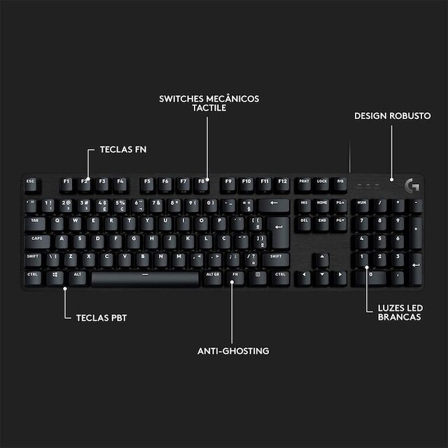 Teclado Mecânico Gamer Logitech G G413 SE, USB, Anti-Ghosting, ABNT2, Preto - 920-010554