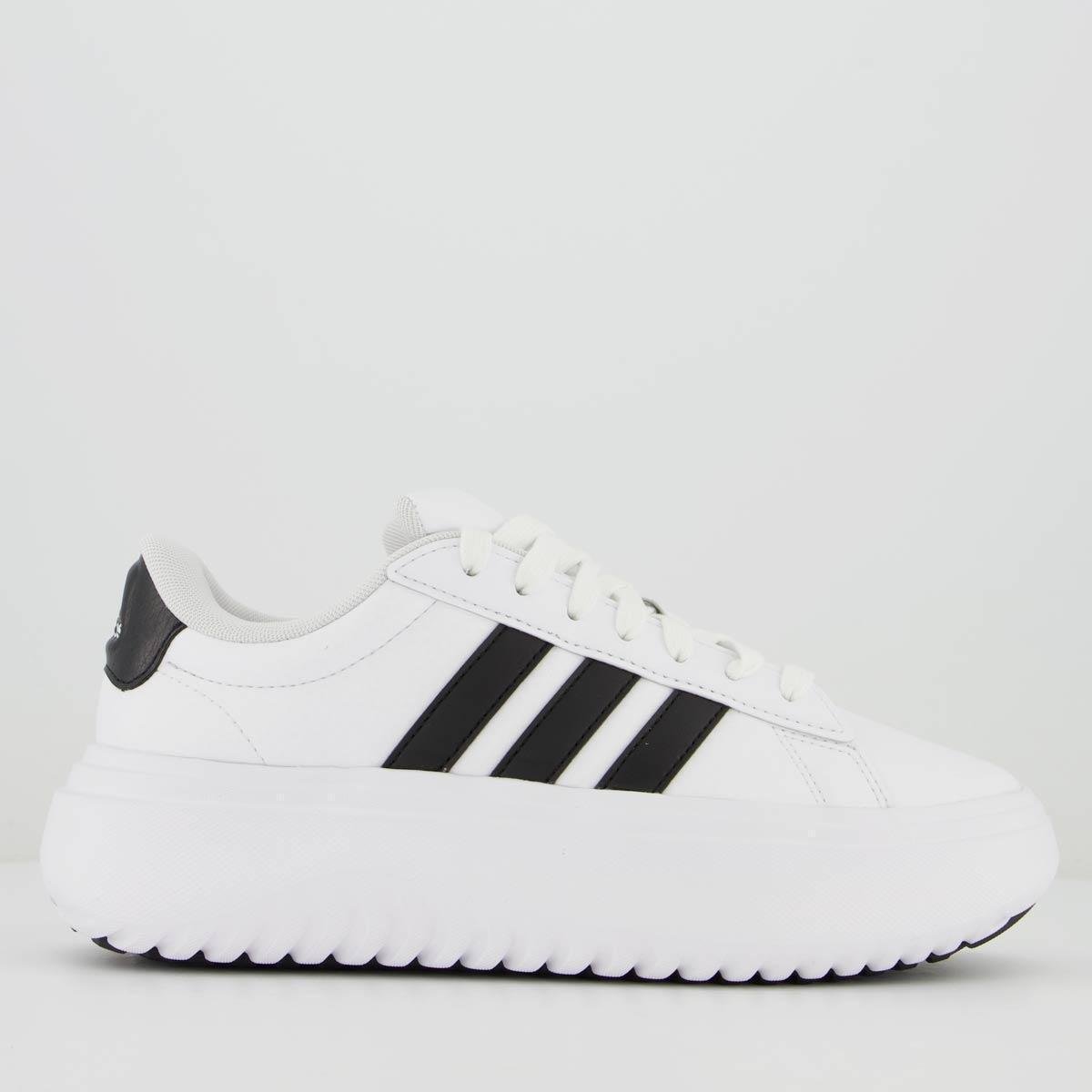 Tênis Adidas Grand Court Platform Feminino Branco e Preto Menor preço em Tênis Adidas Grand Court Platform Feminino Branco e Preto
