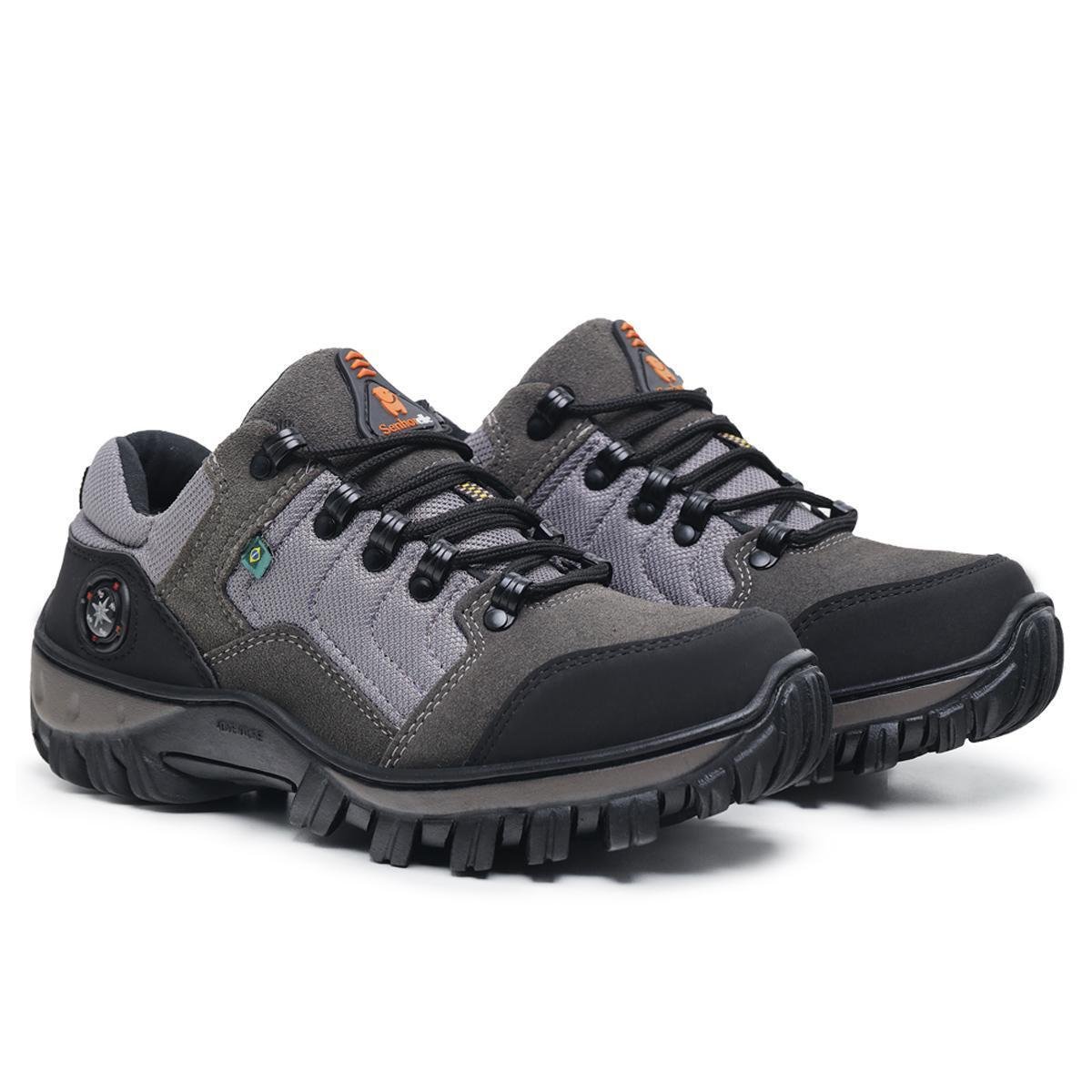Tenis Adventure de Couro Masculino Bota para trilha Caminhada - Cinza ...
