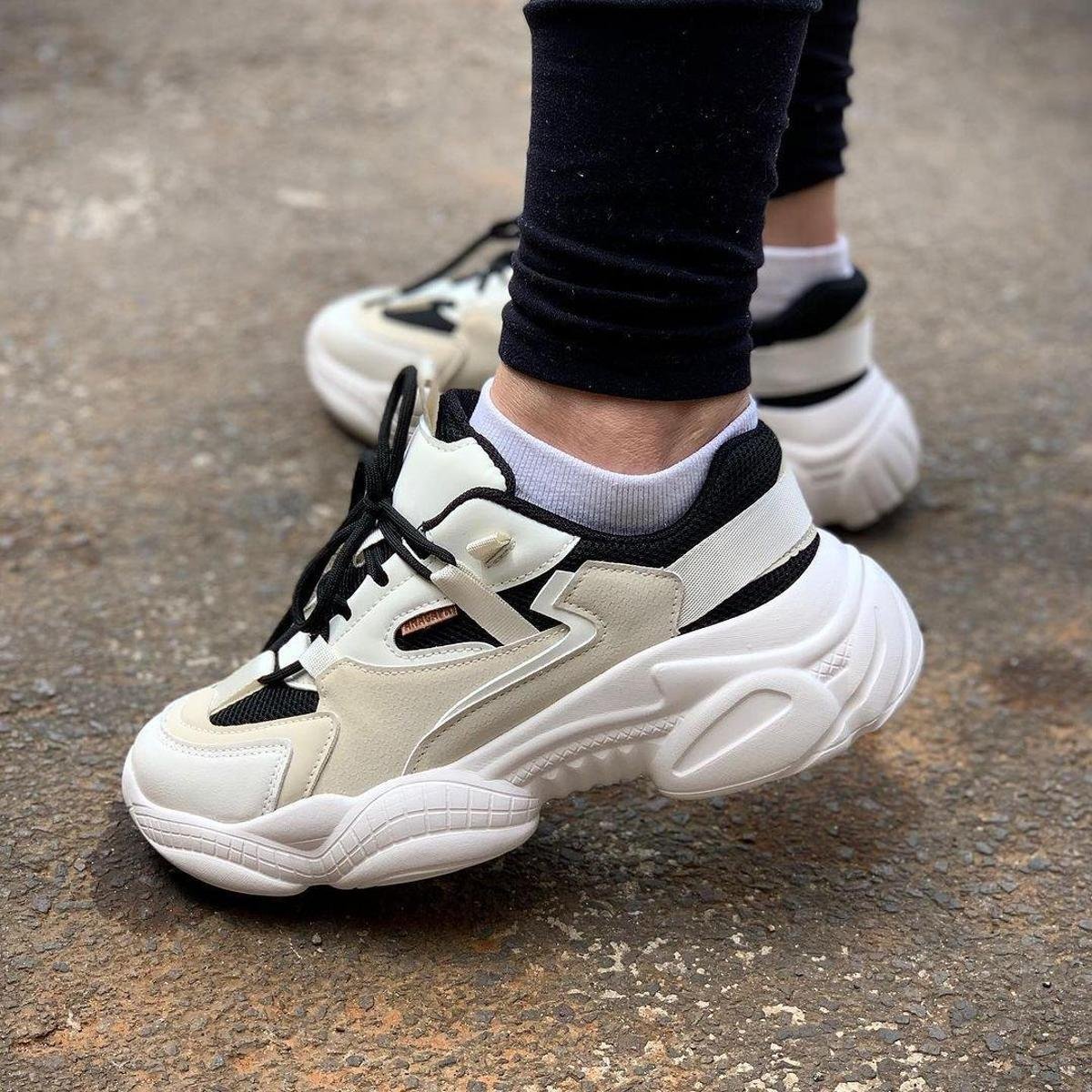 Tenis Anacapri Chunky Branco E Preto Betina Zattini