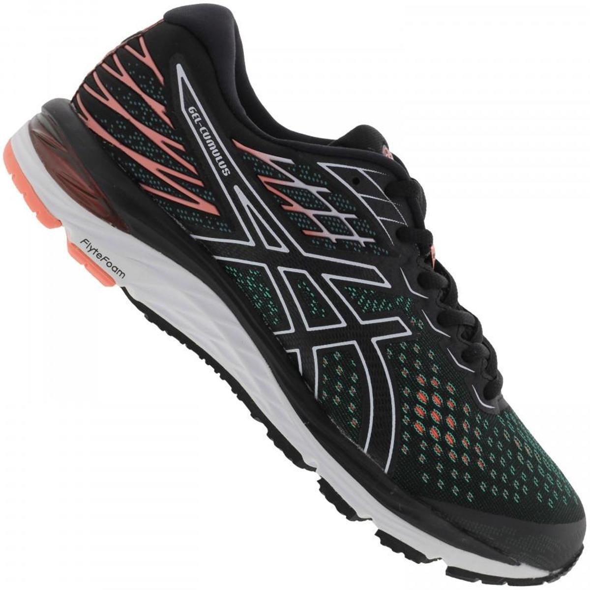 Tênis Asics Gel Cumulus 21 Feminino - Preto+verde Menor preço em Tênis Asics Gel Cumulus 21 Feminino - Preto+verde