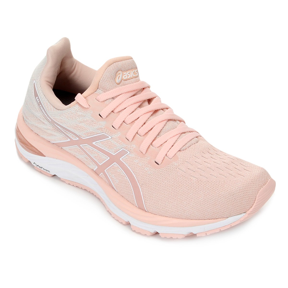 Tênis Asics Gel Cumulus 21 Knit Feminino - Branco+Salmão Menor preço em Tênis Asics Gel Cumulus 21 Knit Feminino - Branco+Salmão
