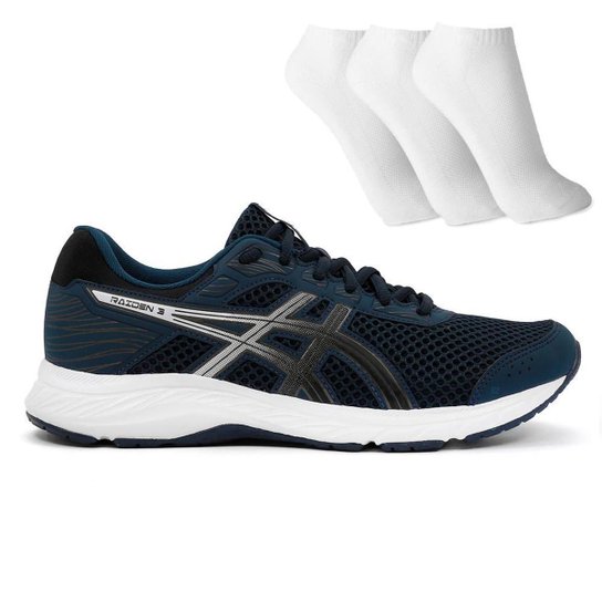 Tênis Asics Raiden 3 + 3 pares meia - Azul+Cinza