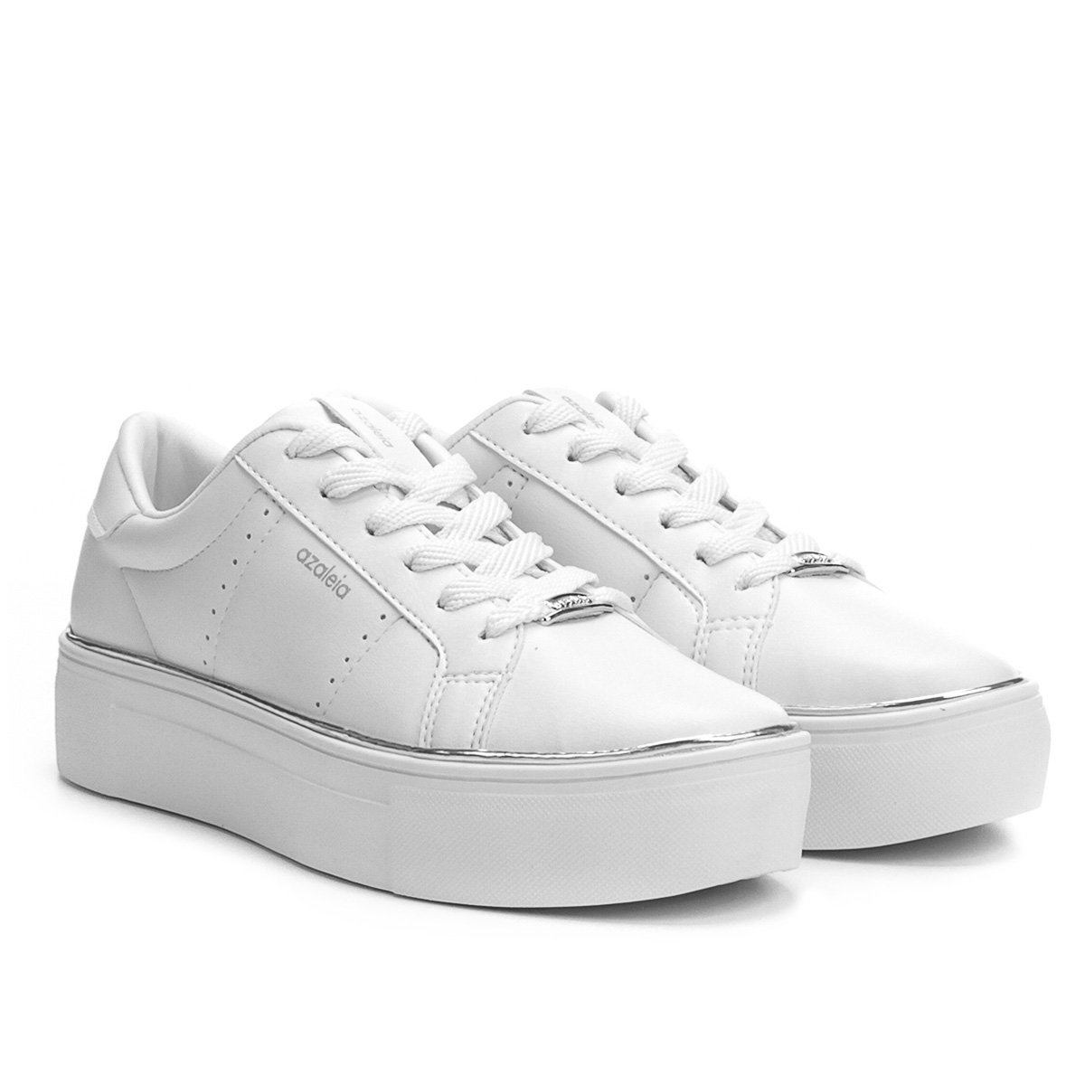 Tênis Azaleia Flatform Friso Metalizado Feminino - Branco Menor preço em Tênis Azaleia Flatform Friso Metalizado Feminino - Branco