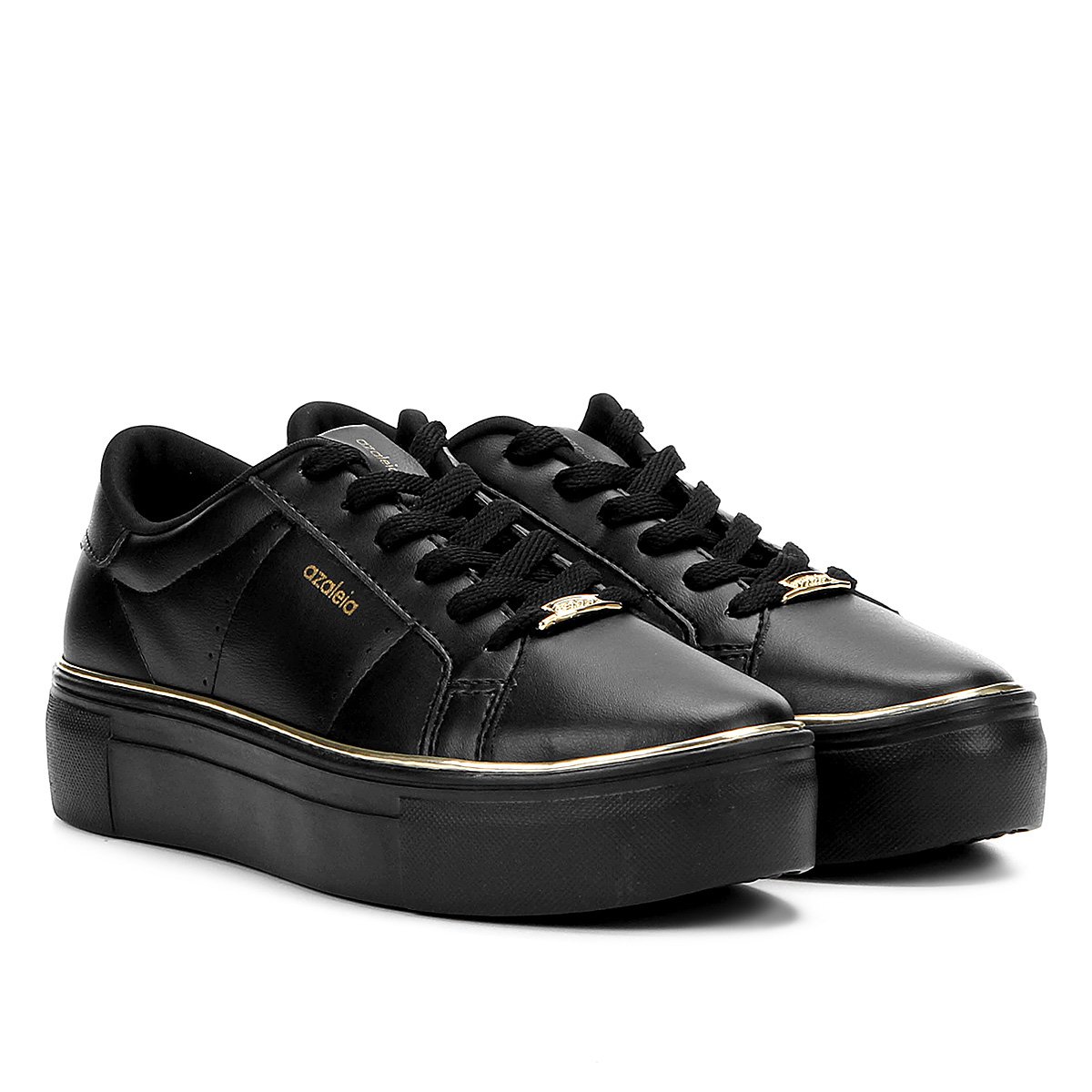 Tênis Azaleia Flatform Friso Metalizado Feminino - Preto+Chumbo Menor preço em Tênis Azaleia Flatform Friso Metalizado Feminino - Preto+Chumbo