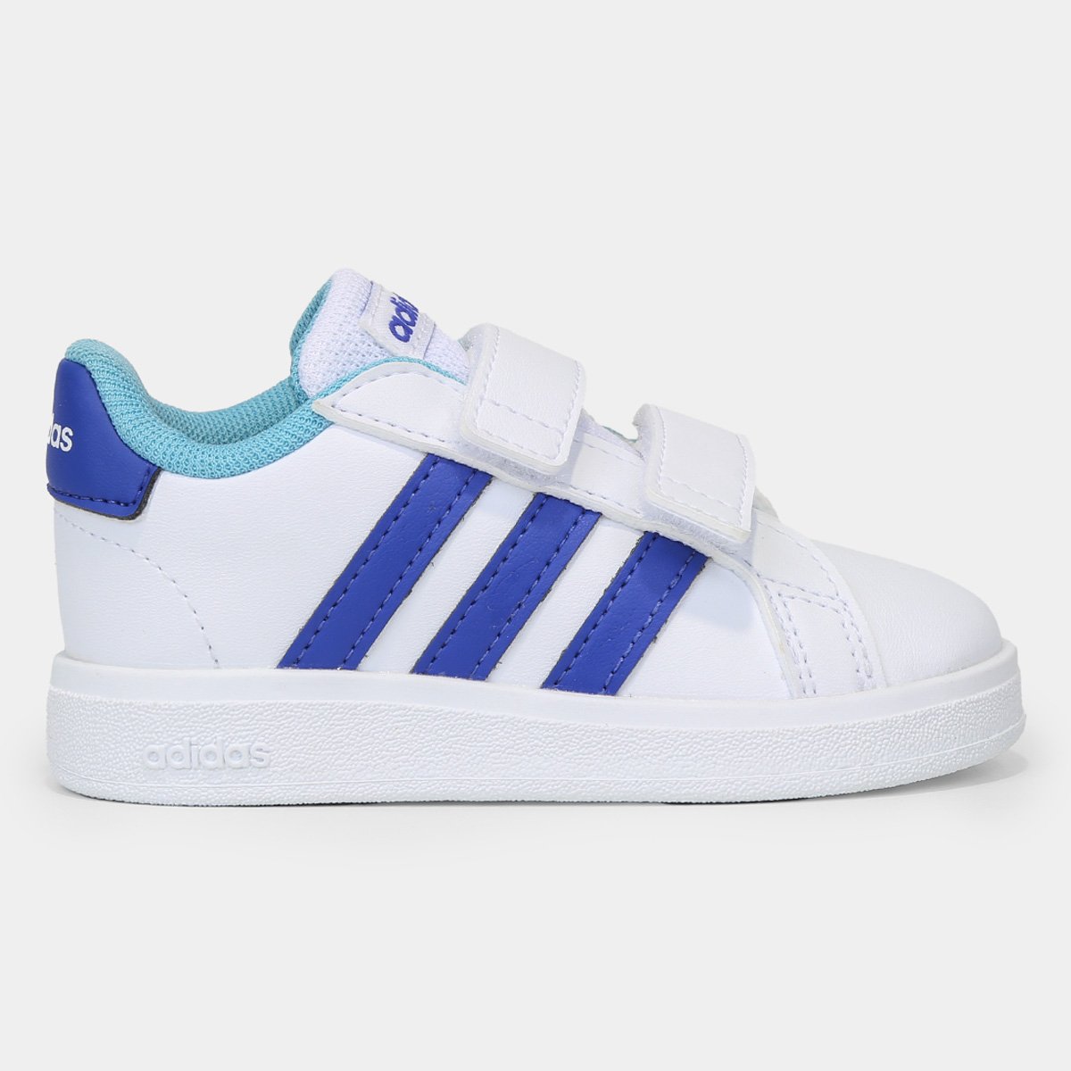 Tênis Bebê Adidas Grand Court Lifestyle - Branco+Azul Menor preço em Tênis Bebê Adidas Grand Court Lifestyle - Branco+Azul