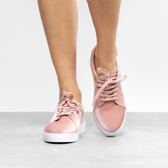 Tênis Bebecê Veludo Cadarço Feminino - Rosa