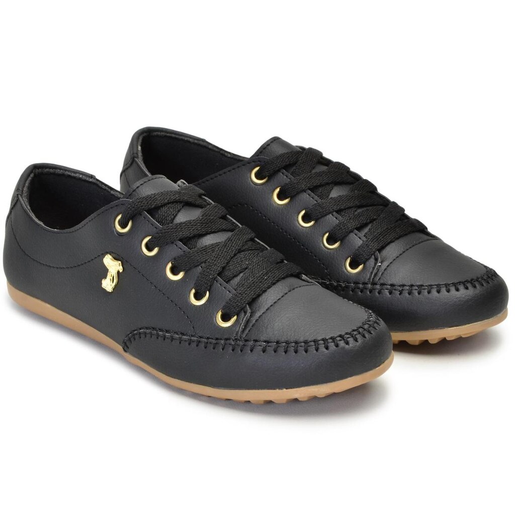 Tênis Bege Feminino Casual Cadarço Confortável Leve Metal Gato