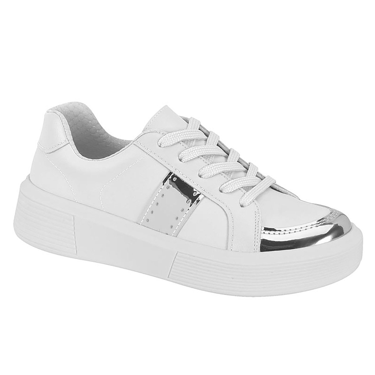Tênis Beira Rio Liso Feminino - Branco+prata Menor preço em Tênis Beira Rio Liso Feminino - Branco+prata