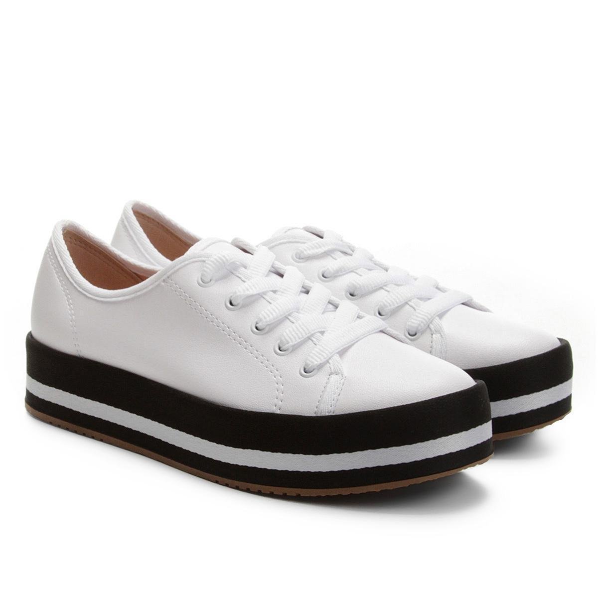 Tênis Beira Rio Listrado Feminino - Branco Menor preço em Tênis Beira Rio Listrado Feminino - Branco