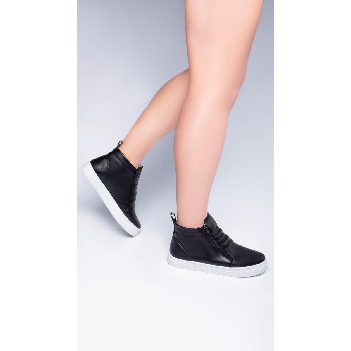 Tenis Botinha Feminino Tenis De Cano Alto Feminino Preto Tenis