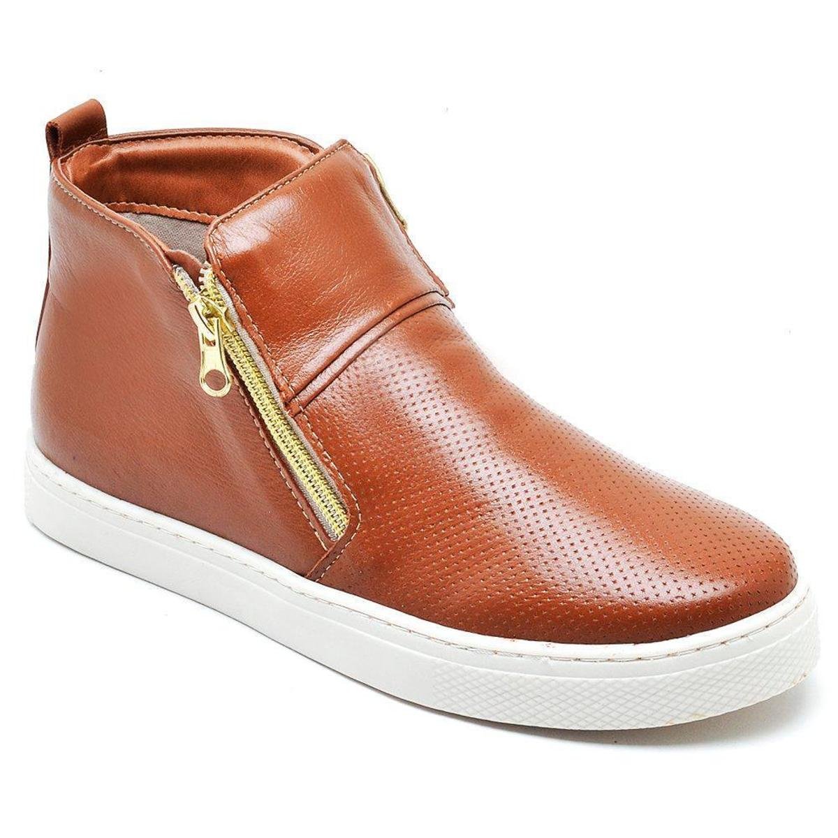Tenis Botinha Cano Alto Caramelo Couro Feminino - Caramelo | Zattini