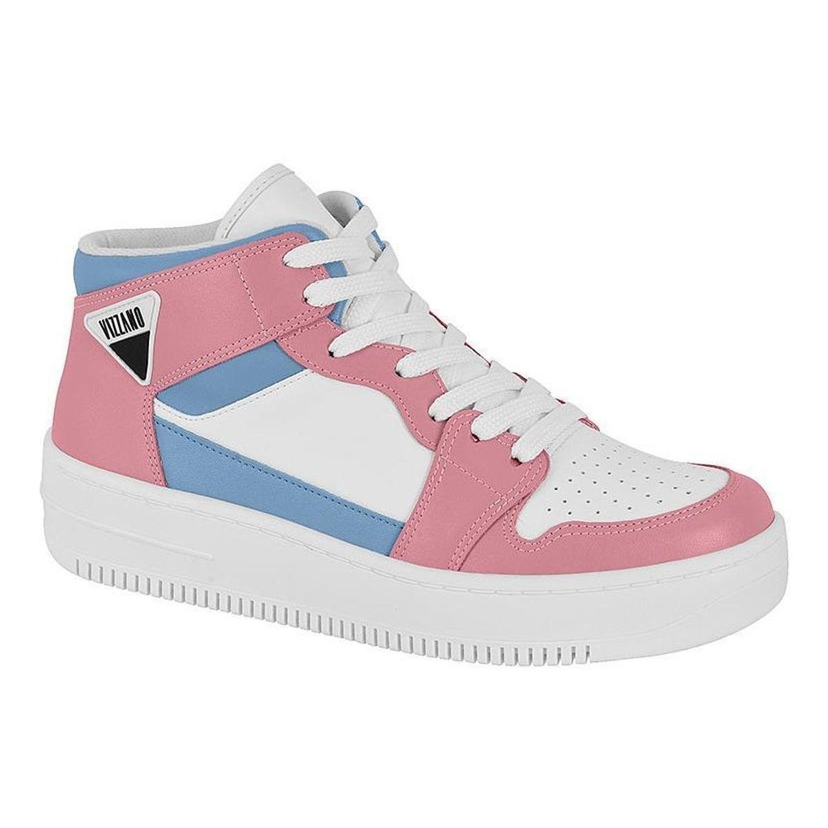 Tenis Botinha Cano Alto Feminino Vizzano - Branco+Azul Menor preço em Tenis Botinha Cano Alto Feminino Vizzano - Branco+Azul