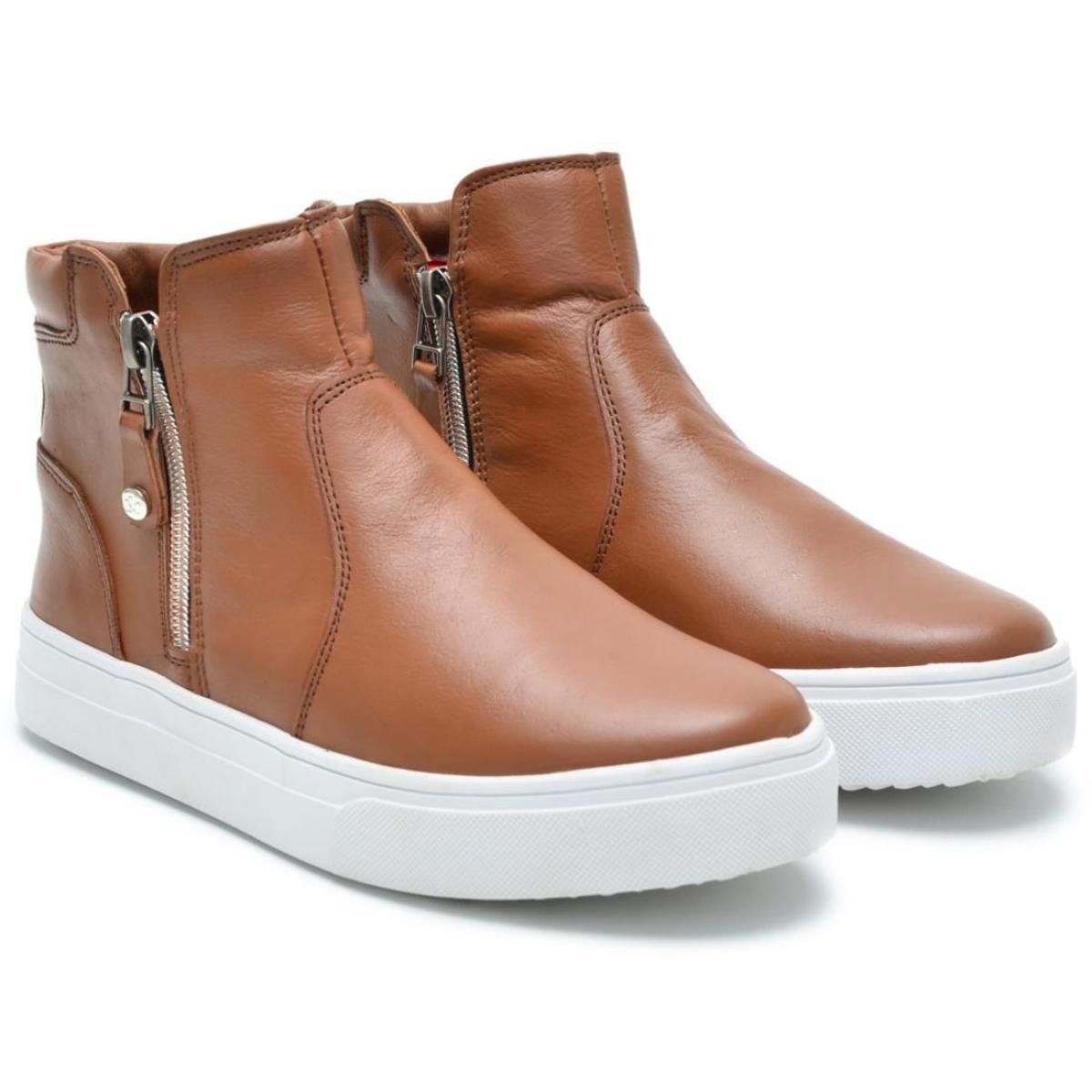 Tênis Botinha Feminino Couro Cano Zíper Conforto Versátil - Caramelo é ruim? Tênis Botinha Feminino Couro Cano Zíper Conforto Versátil - Caramelo é boa?
