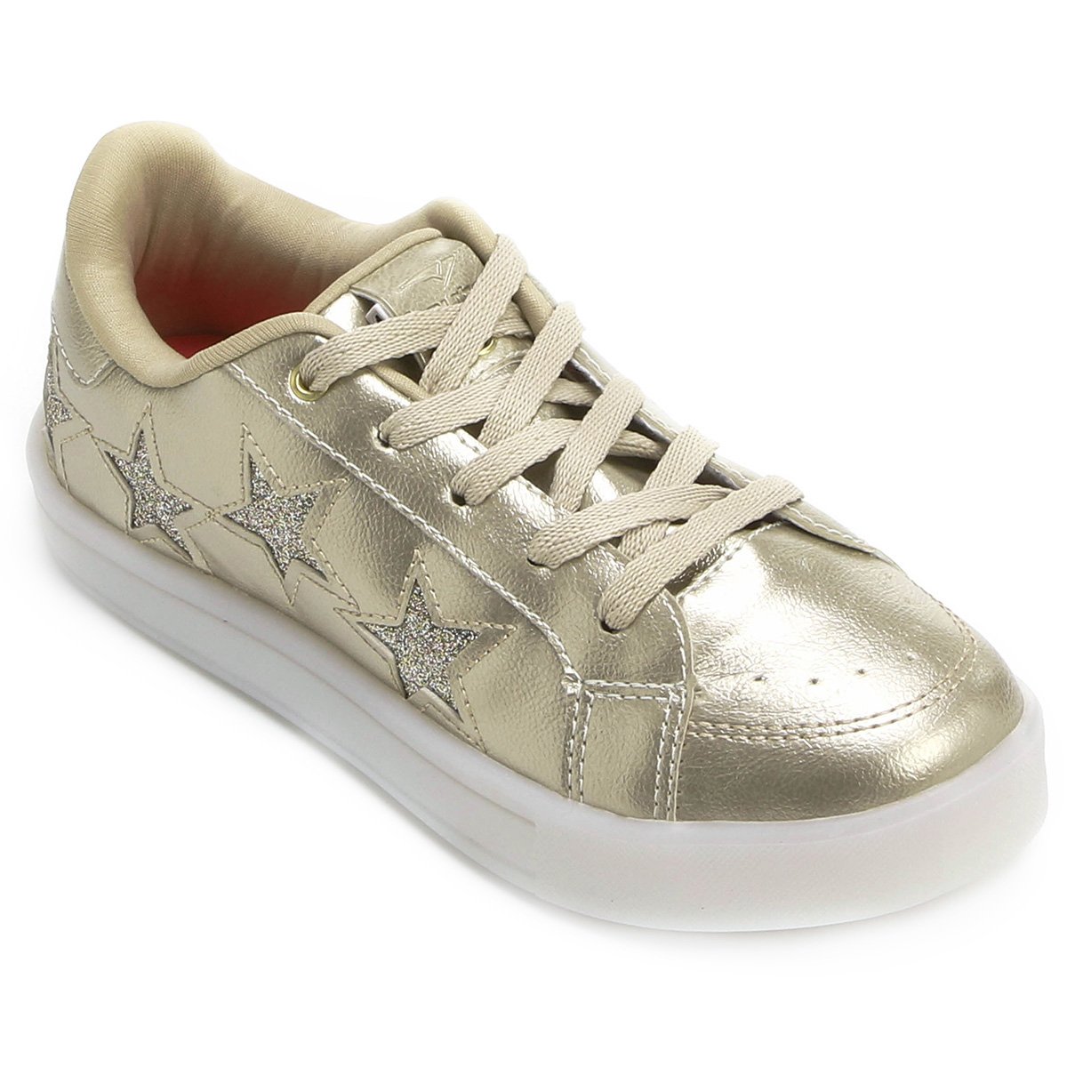 tênis de led dourado