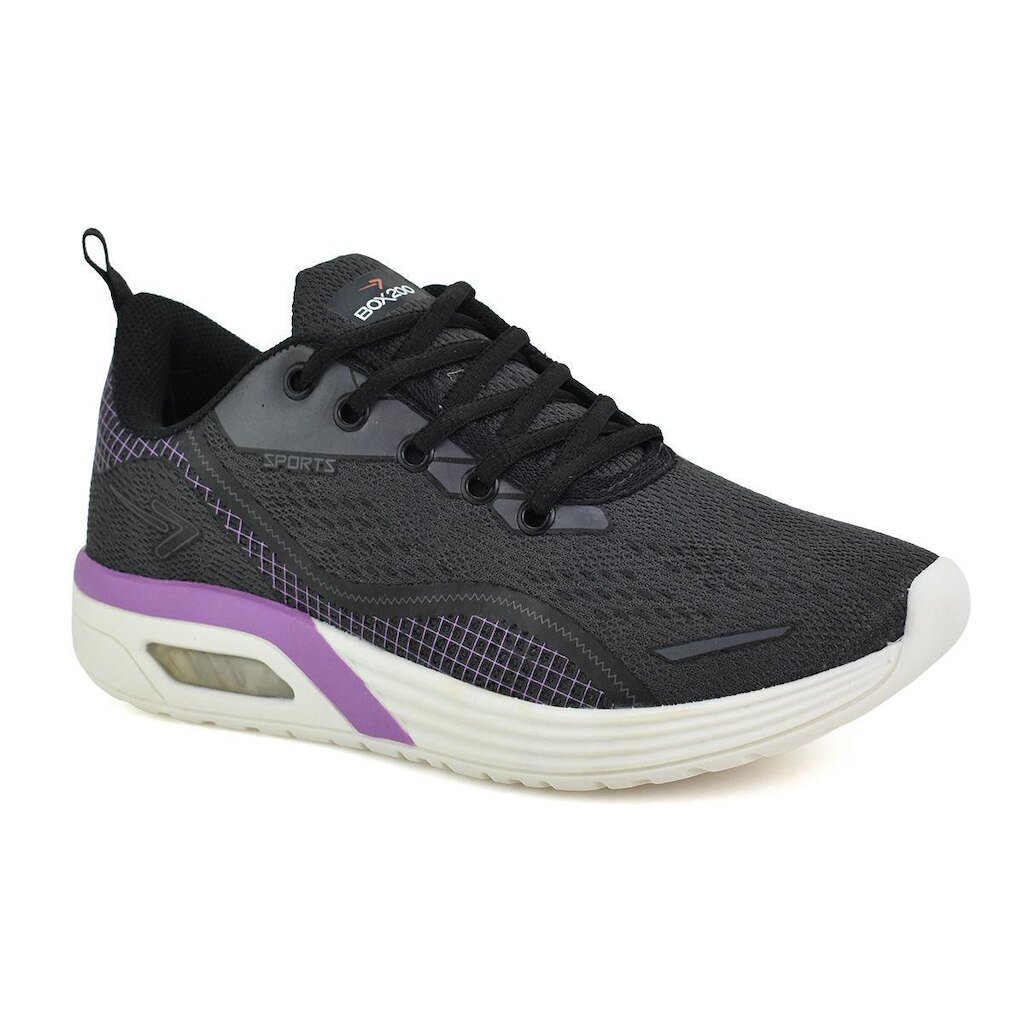 Tênis Box 200 Feminino Preto Lilás Ajuste Perfeito Conforto