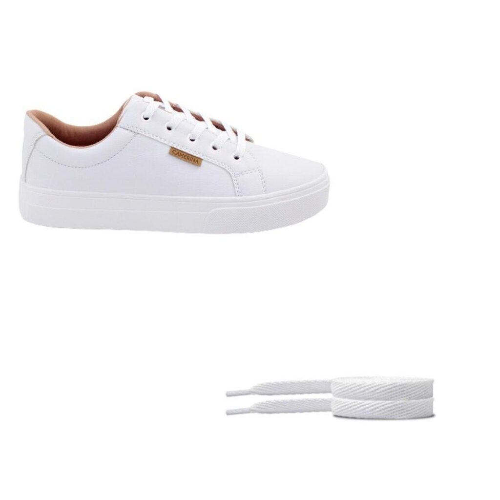 Tênis Branco Feminino Casual com Cadarço Algodão Extra