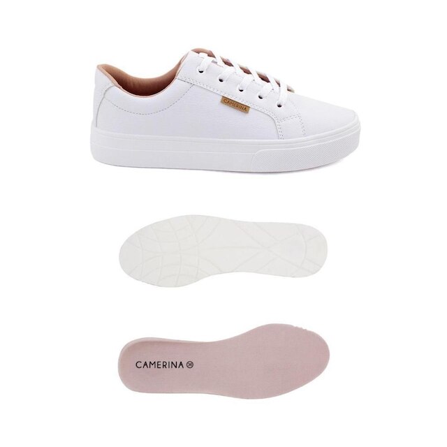 Tênis Branco Feminino Casual com Palmilha Extra de PU