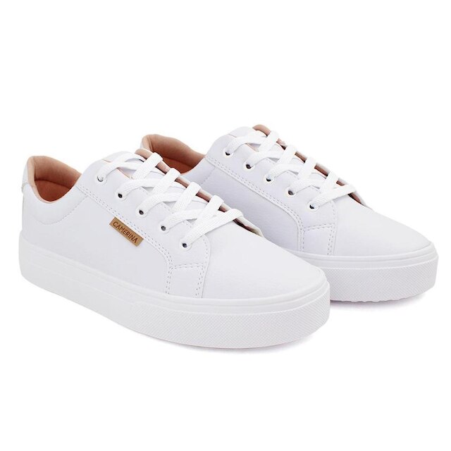 Tênis Branco Feminino Casual com Palmilha Extra de PU