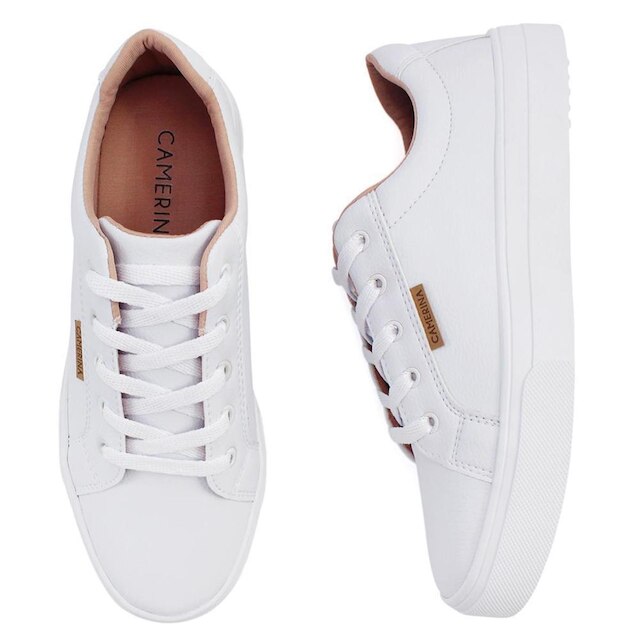 Tênis Branco Feminino Casual com Palmilha Extra de PU
