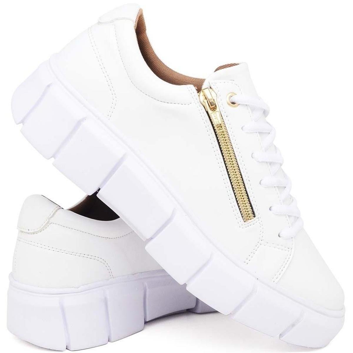 Tênis Branco Feminino Casual Zíper Lateral Sola Alta Plataforma Sneaker Blogueira Modinha Confort - Branco é ruim? Tênis Branco Feminino Casual Zíper Lateral Sola Alta Plataforma Sneaker Blogueira Modinha Confort - Branco é boa?