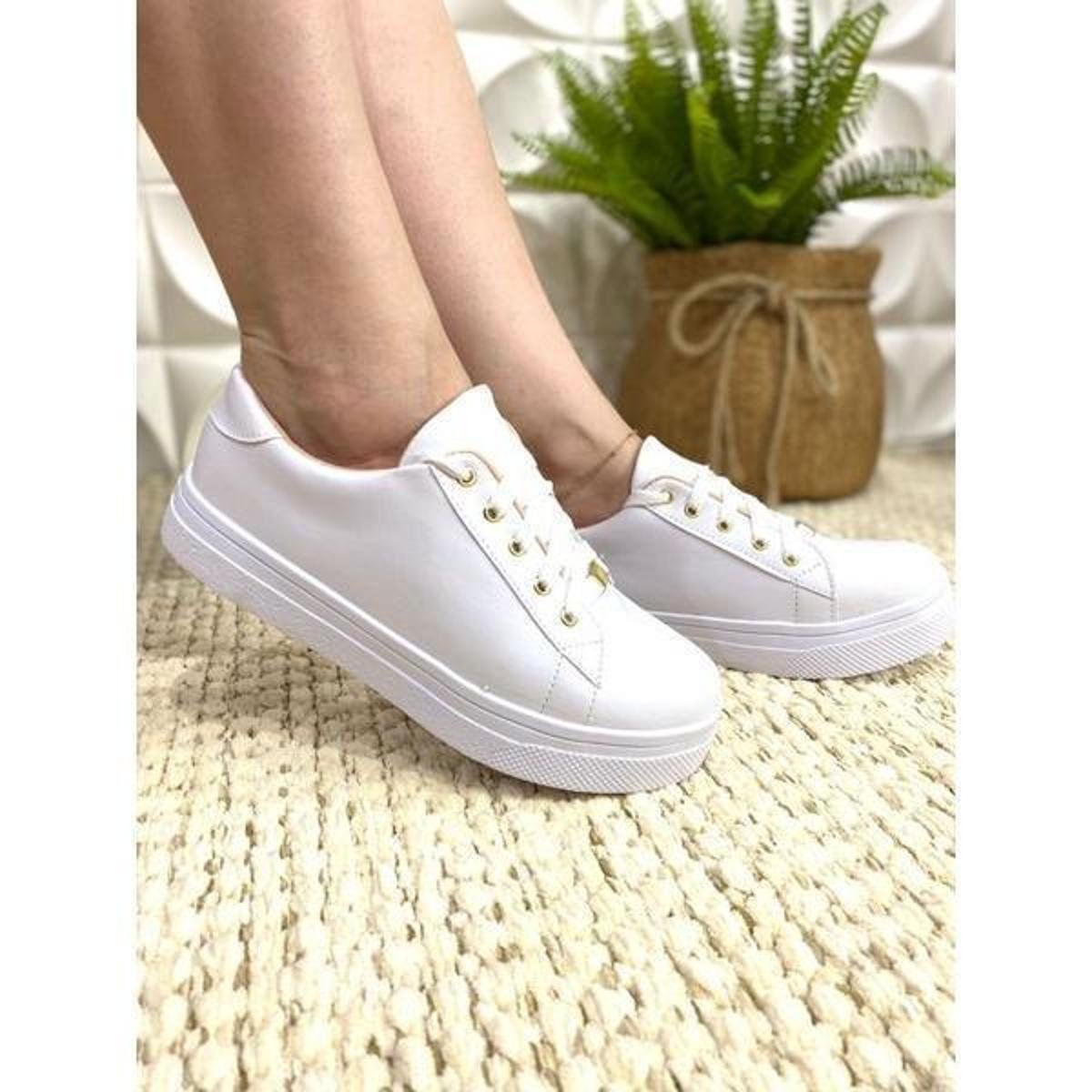 Tênis Branco Feminino Confortável Casual Barato Moda Menor preço em Tênis Branco Feminino Confortável Casual Barato Moda