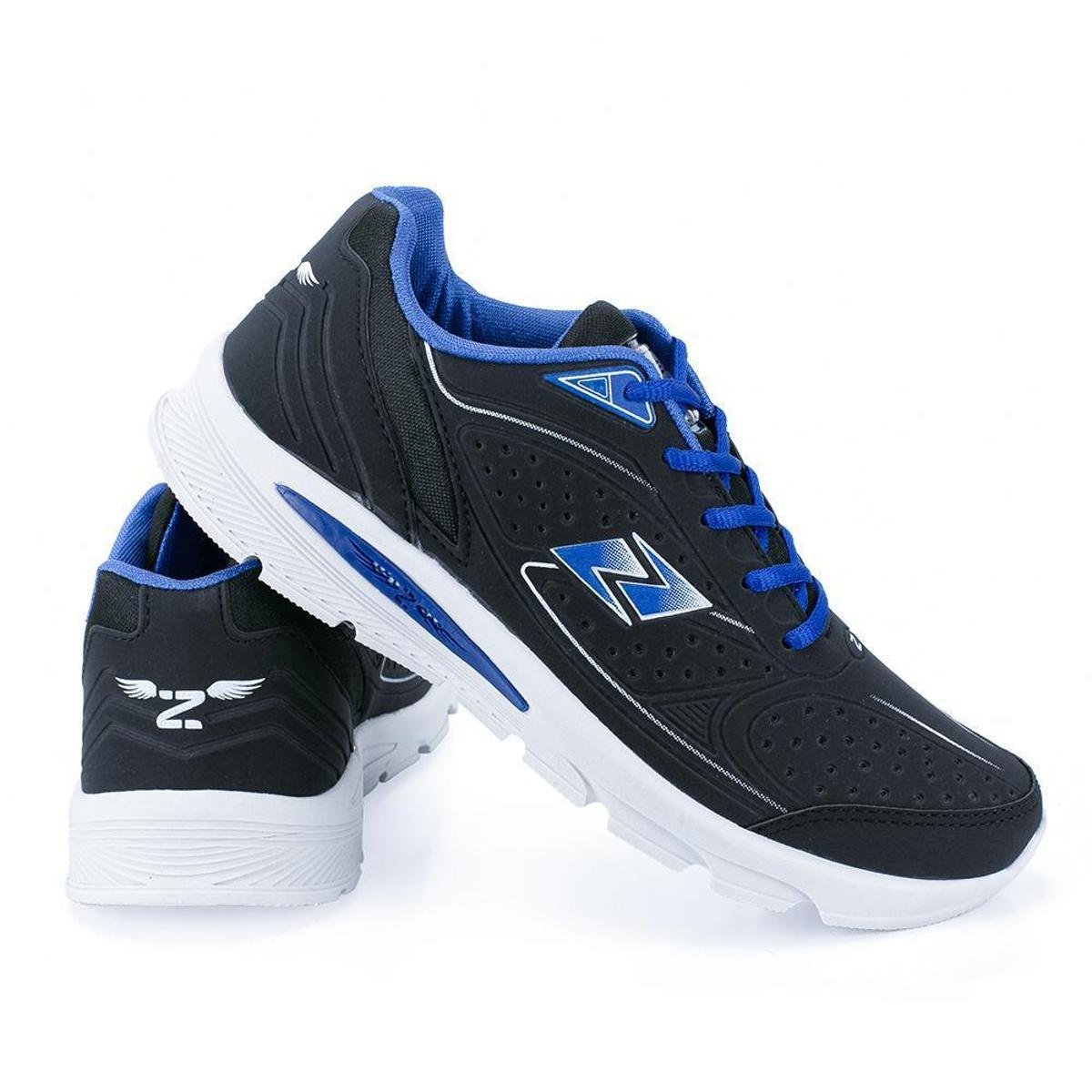 Tenis Caminhada Casual Zeus Sola Resistente Design Masculino - Preto+Azul Menor preço em Tenis Caminhada Casual Zeus Sola Resistente Design Masculino - Preto+Azul