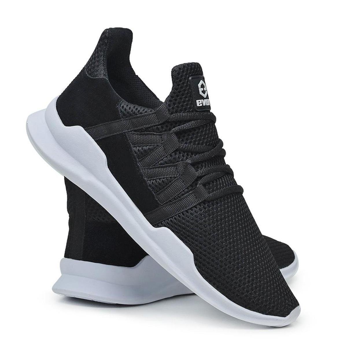 Tênis Caminhada Conforto Masculino Leve Confortável Com detalhes em Couro Legítimo - Preto+Branco é boa?