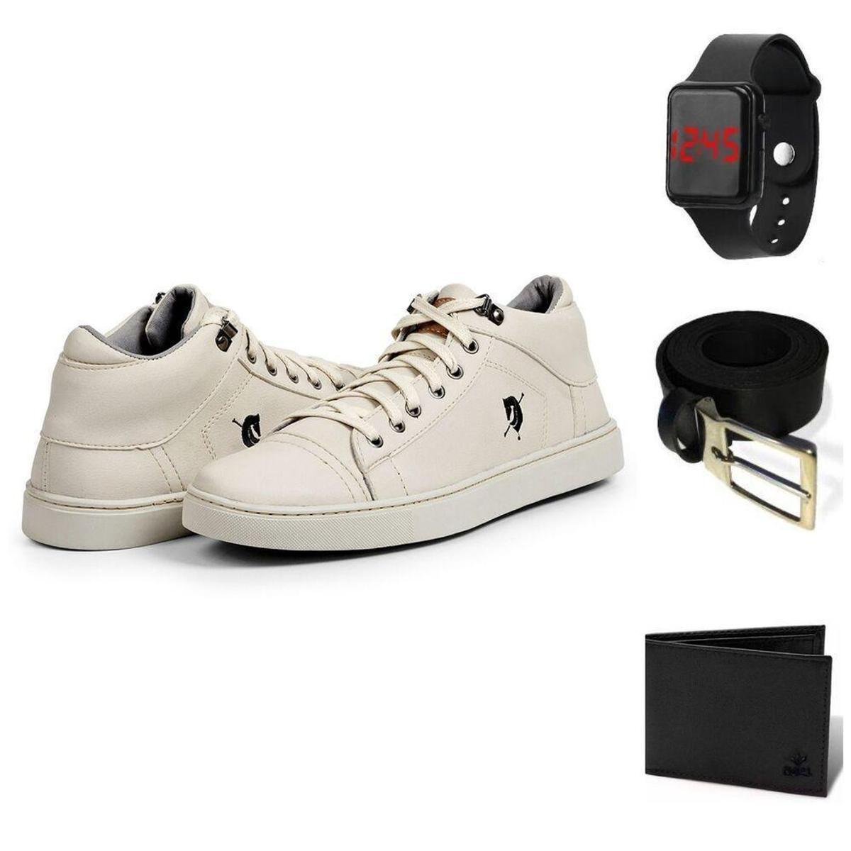 Tênis Cano Alto Casual Masculino Polo Work + Relógio + Cinto + Carteira Menor preço em Tênis Cano Alto Casual Masculino Polo Work + Relógio + Cinto + Carteira